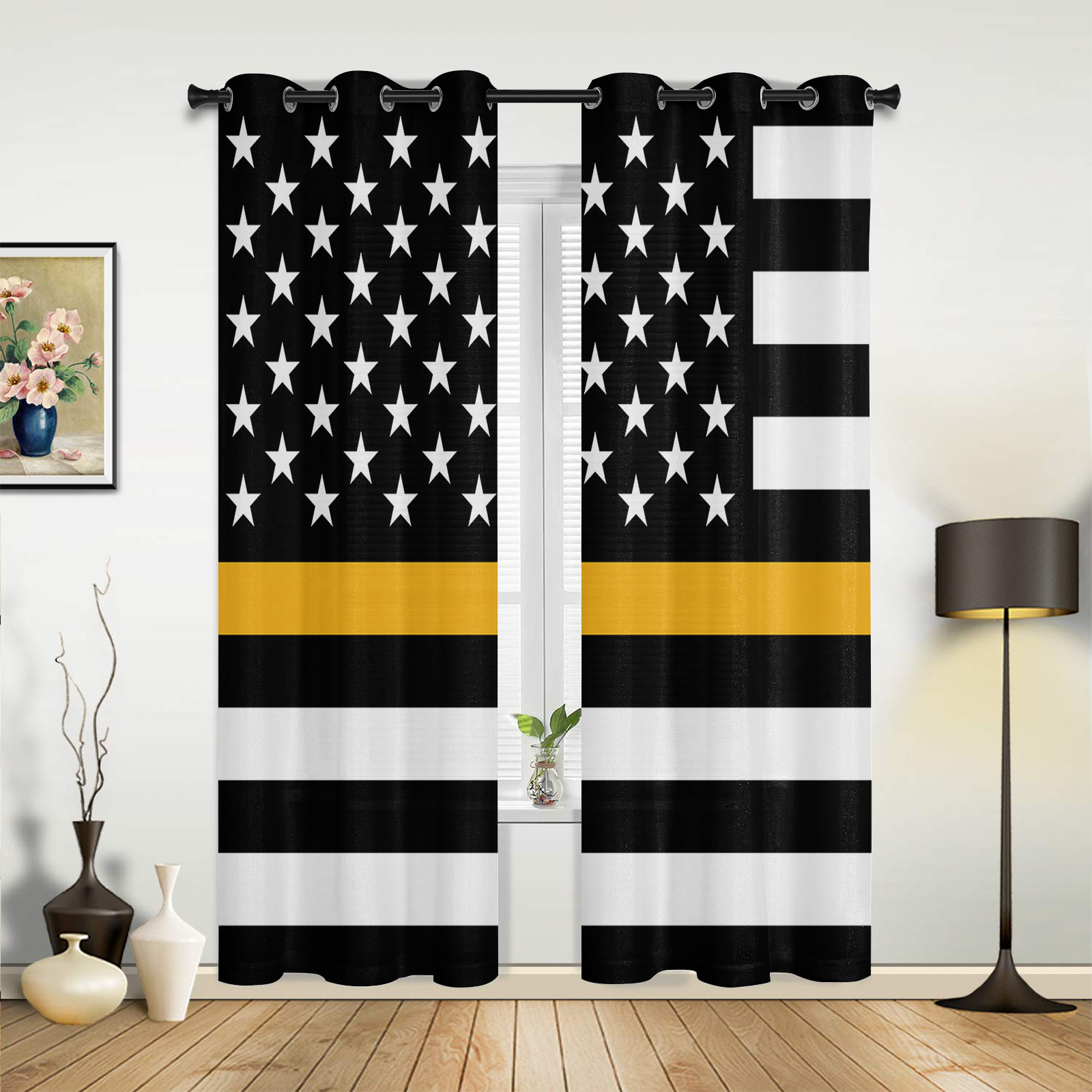 미국 국기 줄무늬 창 커튼 거실 주방 커튼 현대 홈 장식 침실 치료 커튼